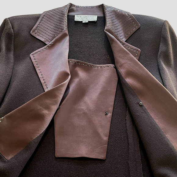 ST. JOHN EVENING by Marie Gray Women's Size 10 Brown Knit Elegant Jacket VTG USA - Picture 10 of 14